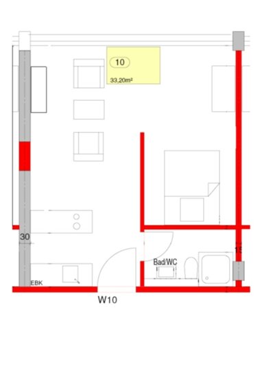 Wohnung zur Miete 460 € 1 Zimmer 33,2 m² 1. Geschoss Erzbergerstrasse 1 Ekkehard - Realschule 2 Singen (Hohentwiel) 78224