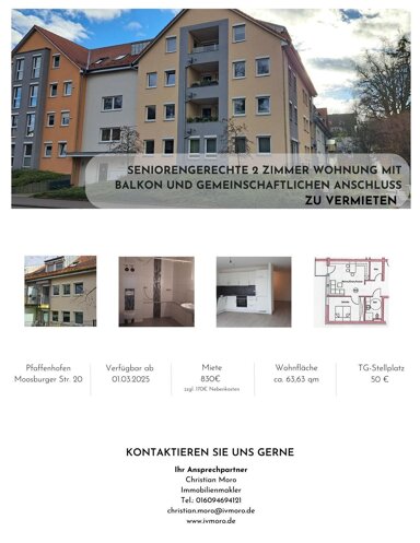 Wohnung zur Miete 830 € 2 Zimmer 63,6 m² 1. Geschoss frei ab sofort Moosburger Straße 20 Pfaffenhofen a d Ilm Pfaffenhofen an der Ilm 85276