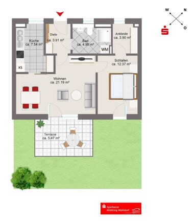 Wohnung zum Kauf Provisionsfrei 279.000 € 2 Zimmer 59,3 m² Burghausen Burghausen 84489