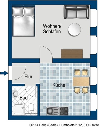 Wohnung zur Miete 350 € 1 Zimmer 37 m² 3. Geschoss frei ab 16.07.2024 Humboldtstr. 12 Paulusviertel Halle (Saale) 06114