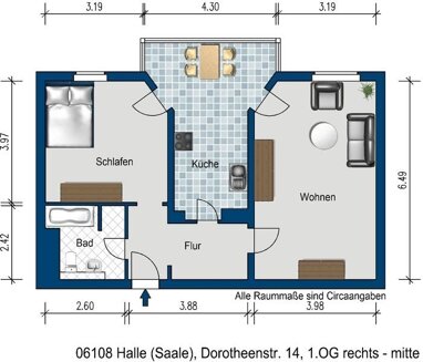 Wohnung zur Miete 630 € 1 Zimmer 71 m² 1. Geschoss frei ab 19.07.2024 Dorotheenstr. 14 Nördliche Innenstadt Halle (Saale) 06108