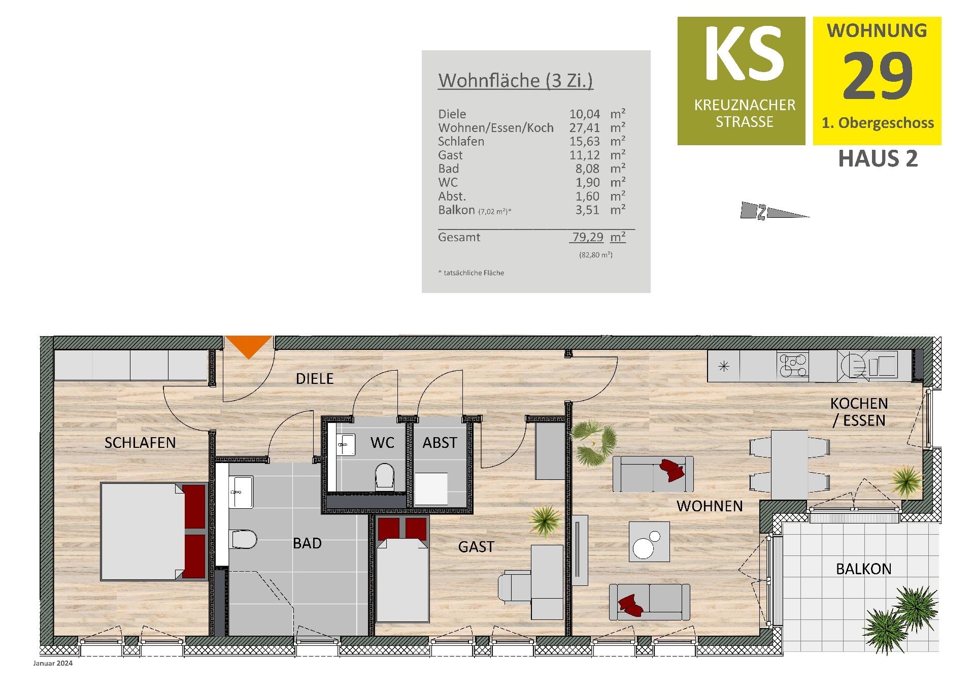 Wohnung zur Miete 1.740 € 3 Zimmer 82,7 m² 1. Geschoss Raderberg Köln 50968