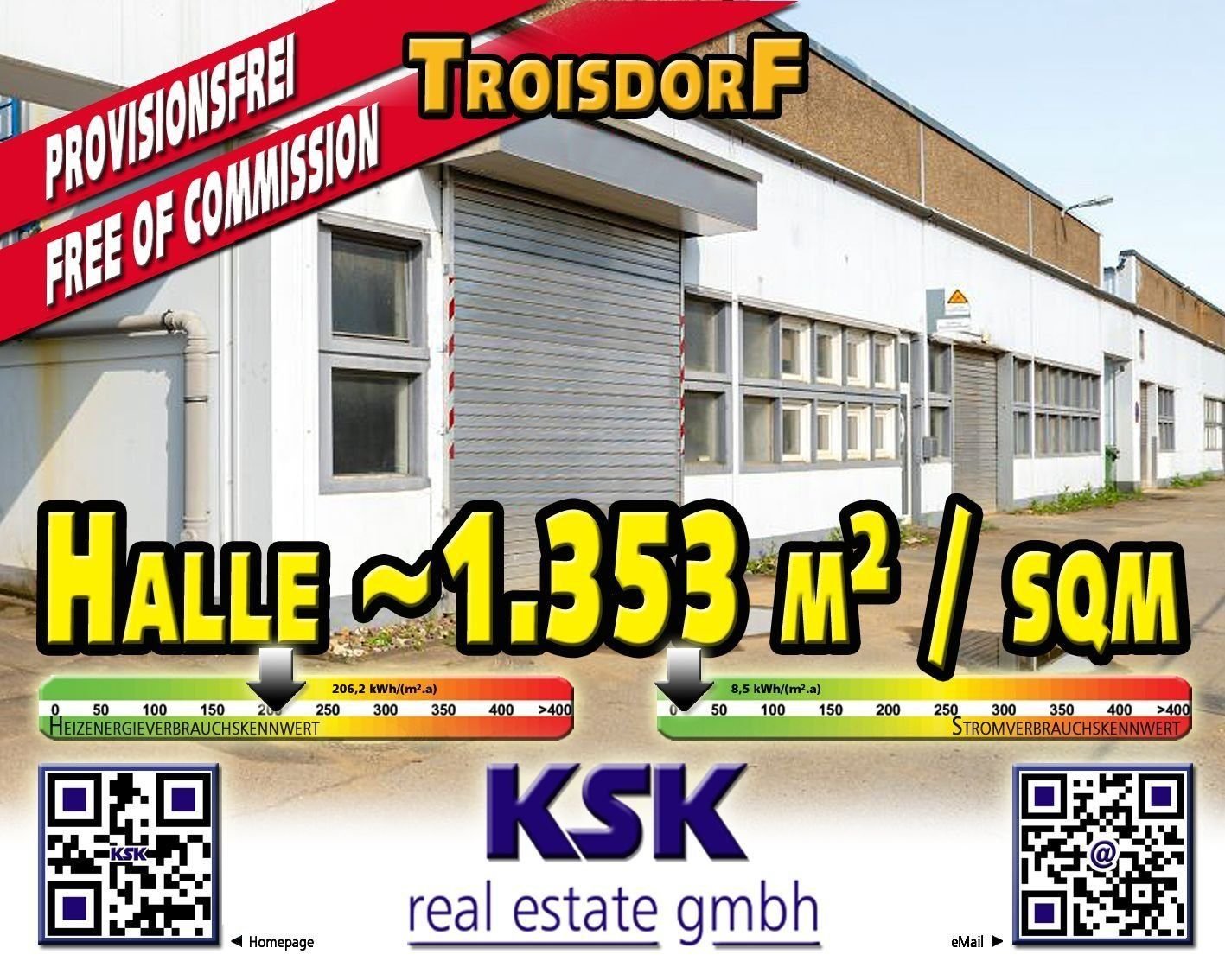 Lagerhalle zur Miete Provisionsfrei 1.353 m²<br/>Ladenfläche Von 470 m² bis 3.032 m²<br/>Teilbarkeit Troisdorf Troisdorf 53840