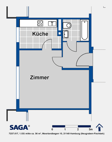 Wohnung zur Miete 331 € 1 Zimmer 35,6 m² 1. Geschoss frei ab 01.12.2024 Moorlandbogen 10 Neugraben - Fischbek Hamburg 21149