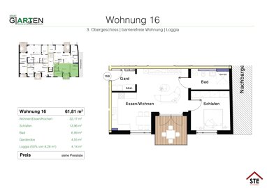 Wohnung zum Kauf Provisionsfrei 380.000 € 2 Zimmer 61 m² 3. Geschoss Gertraudenstraße 12 Domberg Bamberg 96050