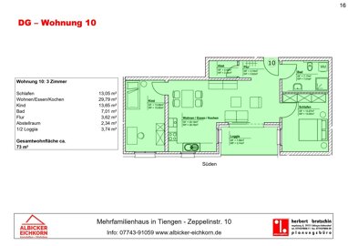 Wohnung zum Kauf Provisionsfrei 328.500 € 3 Zimmer 73 m² 3. Geschoss Zeppelinstr. 10 Tiengen Waldshut-Tiengen 79761