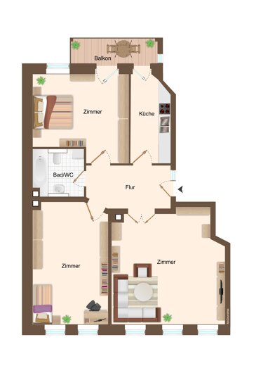 Wohnung zum Kauf 220.000 € 3 Zimmer 82,5 m² 2. Geschoss Schleußig Leipzig 04229
