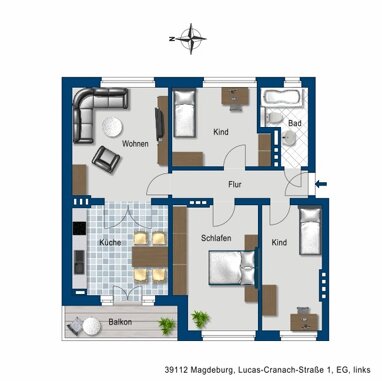 Wohnung zur Miete 586,59 € 4 Zimmer 87,6 m² Lucas-Cranach-Str. 1 Jordanstraße Magdeburg 39112