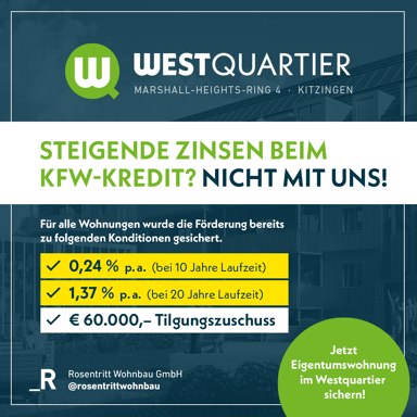 Wohnung zum Kauf provisionsfrei 275.000 € 2 Zimmer 61,3 m² 1. Geschoss Marshall-Heights-Ring 4 Kitzingen Kitzingen 97318