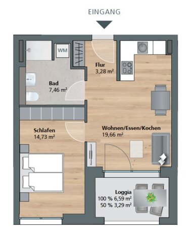 Wohnung zur Miete 990 € 2 Zimmer 48 m² 2. Geschoss Emmy-Wechßler-Weg  5 Alt-Söflingen Ulm 89077