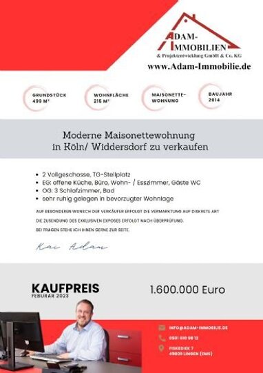 Maisonette zum Kauf 1.600.000 € 4 Zimmer 215 m² Widdersdorf Köln 50859