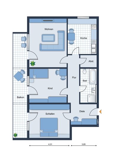 Wohnung zum Kauf 285.000 € 3 Zimmer 90 m² 3. Geschoss Blankenloch Stutensee 76297