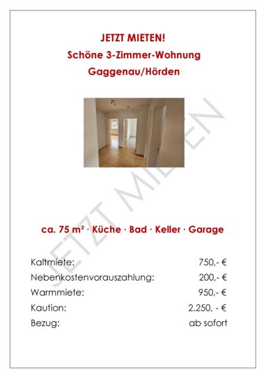 Wohnung zur Miete 750 € 3 Zimmer 75 m² 1. Geschoss Hörden Gaggenau 76571