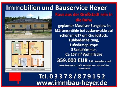 Bungalow zum Kauf 359.000 € 4 Zimmer 107 m² 637 m² Grundstück Lindenallee 33 Märtensmühle Nuthe-Urstromtal 14947