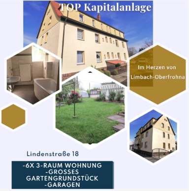 Haus zum Kauf als Kapitalanlage geeignet 399.999 € 17 Zimmer 351,7 m² 670 m² Grundstück Lindenstraße 18 Limbach-Oberfrohna Limbach-Oberfrohna 09212