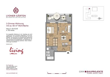 Wohnung zur Miete 1.100 € 2 Zimmer 59,7 m² 4. Geschoss Lyoner Straße 38b Schwanheim Frankfurt am Main 60528
