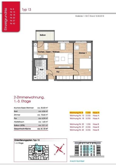 Wohnung zur Miete 650 € 2 Zimmer 61 m² 1. Geschoss Erzgebirgstraße 10c Kerngebiet Waldkraiburg 84478