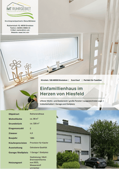 Reihenendhaus zum Kauf 359.000 € 4,5 Zimmer 98 m² 326 m² Grundstück frei ab 01.12.2025 Hiesfeld Dinslaken 46539