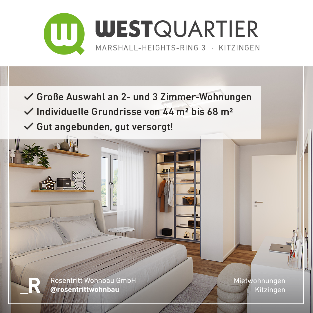 Wohnung zur Miete 750 € 2 Zimmer 57,9 m²<br/>Wohnfläche 2. Stock<br/>Geschoss Marshall-Heights-Ring 3 Kitzingen Kitzingen 97318