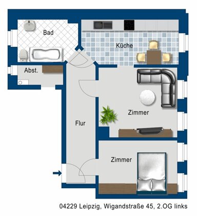 Wohnung zur Miete 433 € 2 Zimmer 59,6 m² 2. Geschoss frei ab 29.11.2024 Wigandstr. 45 Kleinzschocher Leipzig 04229