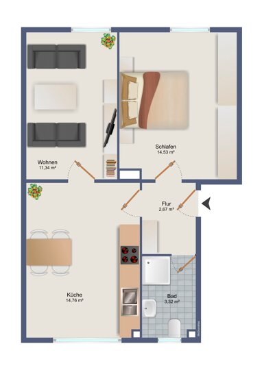 Wohnung zum Kauf 126.500 € 2 Zimmer 47 m² 1. Geschoss Alt-Kürenz 2 Trier 54295
