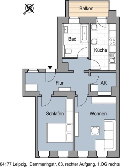 Wohnung zur Miete 554,90 € 2 Zimmer 63 m² 1. Geschoss Demmeringstr. 63 Altlindenau Leipzig 04177