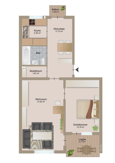Wohnung zum Kauf 235.000 € 2,5 Zimmer 60 m² 1. Geschoss Bernhausen Filderstadt 70794