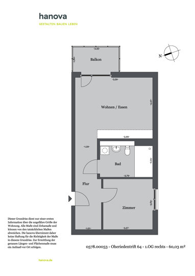Wohnung zur Miete 763,58 € 2 Zimmer 60 m² 1. Geschoss Oheriedentrift 64 Bemerode Hannover 30539