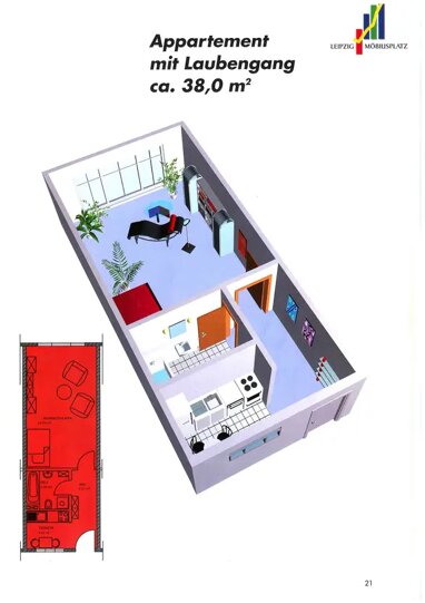 Wohnung zur Miete 350 € 1 Zimmer 38 m² 1. Geschoss Eilenburger Straße 57 Reudnitz-Thonberg Leipzig 04317