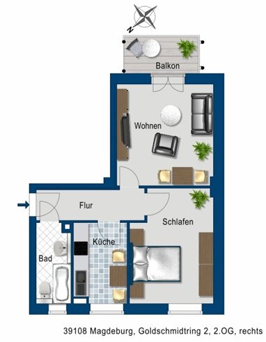 Wohnung zur Miete 326,74 € 2 Zimmer 48,1 m² 2. Geschoss Goldschmidtring 2 Olvenstedter Platz Magdeburg 39108
