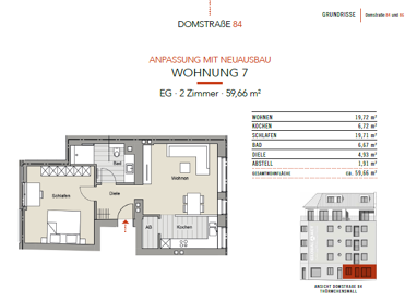 Wohnung zum Kauf Provisionsfrei 379.000 € 2 Zimmer 59,7 m² Erdgeschoss Domstraße 84-86 Altstadt - Nord Köln 50668