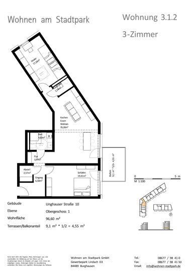 Wohnung zum Kauf provisionsfrei als Kapitalanlage geeignet 489.000 € 3 Zimmer 96,6 m² Unghauser Straße 10 Burghausen Burghausen 84489