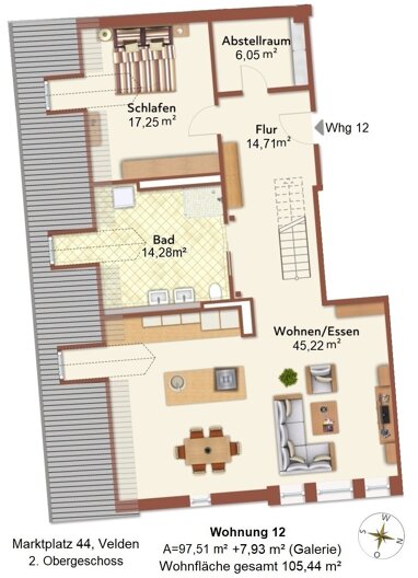 Wohnung zur Miete 1.260 € 3 Zimmer 105,4 m² 2. Geschoss Markplatz 44 Erzmannsdorf Velden 84149