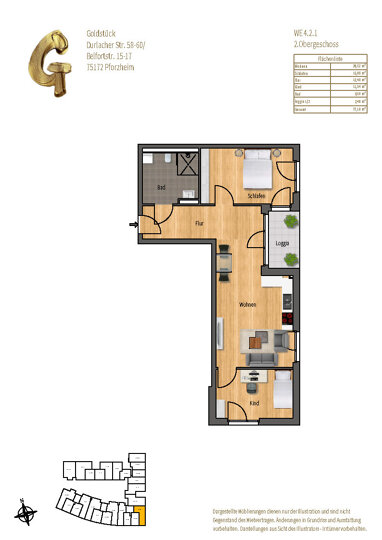 Wohnung zur Miete 1.231 € 3 Zimmer 77,7 m² Weststadt - Stadtviertel 031 Pforzheim 75172