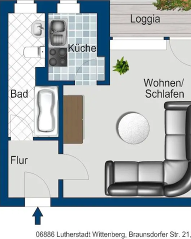 Wohnung zur Miete 199 € 1 Zimmer 32 m² Erdgeschoss Braunsdorfer Str. 21 Apollensdorf Lutherstadt Wittenberg 06886