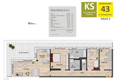Wohnung zur Miete 2.780 € 4 Zimmer 111,1 m² 4. Geschoss Raderberg Köln 50968