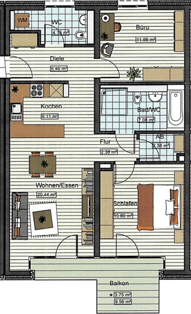 Wohnung zur Miete 1.085 € 3 Zimmer 83,5 m² 3. Geschoss Stadtmitte Neu-Ulm 89231