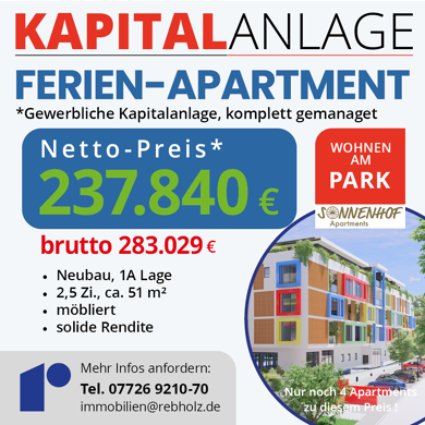 Wohn- und Geschäftshaus zum Kauf provisionsfrei als Kapitalanlage geeignet 283.029 € 2 Zimmer 51 m² Bad Dürrheim Bad Dürrheim 78073