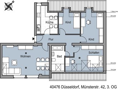 Wohnung zur Miete 668,58 € 4 Zimmer 68,6 m² 3. Geschoss Münsterstr. 42 Mörsenbroich Düsseldorf 40476