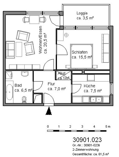 Wohnung zur Miete nur mit Wohnberechtigungsschein 487,93 € 2 Zimmer 61,7 m² 4. Geschoss Edenstr. 41/43 List Hannover 30163