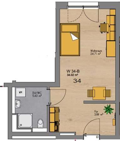 Apartment zur Miete 534 € 1 Zimmer 34 m² 2. Geschoss Donauwörther Straße 70A | Whg 34 Neuburg Neuburg an der Donau 86633