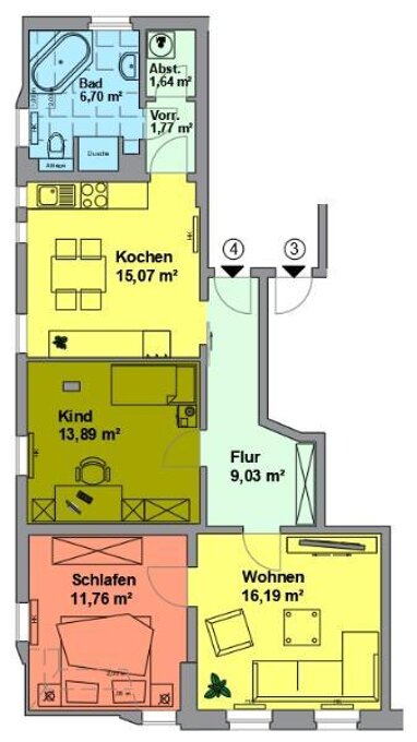 Wohnung zur Miete 400 € 3 Zimmer 77 m² Claußnitz Claußnitz 09236