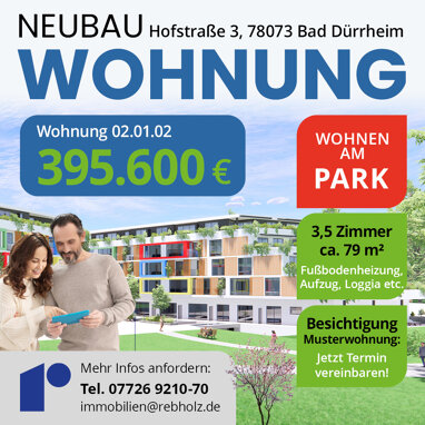 Wohnung zum Kauf Provisionsfrei 395.600 € 3,5 Zimmer 79 m² 1. Geschoss Hofstraße 3 Bad Dürrheim Bad Dürrheim 78073