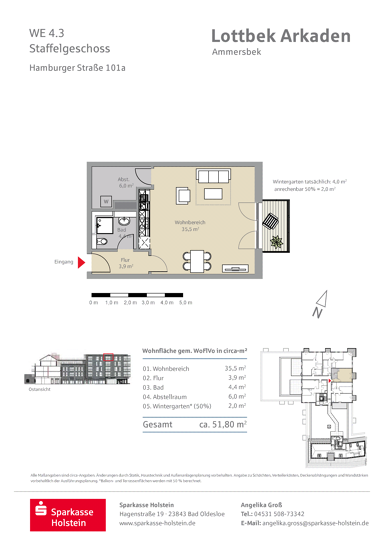 Wohnung zur Miete 839 € 1 Zimmer 51,8 m² Hamburger Straße 101 Ammersbek 22949