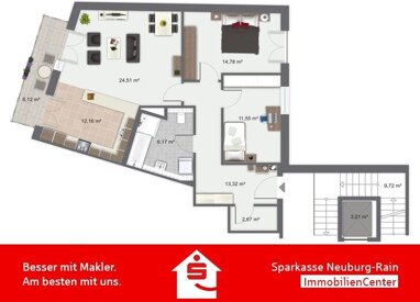 Wohnung zur Miete 1.200 € 3 Zimmer 90,2 m² 1. Geschoss Neuburg Neuburg 86633