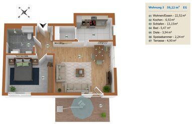 Wohnung zur Miete 517,30 € 2 Zimmer 59,1 m² 1. Geschoss Strandschlag 2 Andershof Stralsund 18439
