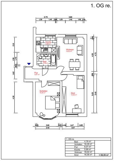 Apartment zur Miete 600 € 3 Zimmer 70 m² 1. Geschoss Sonntagstr. 19a Oberbarmen-Schwarzbach Wuppertal 42275