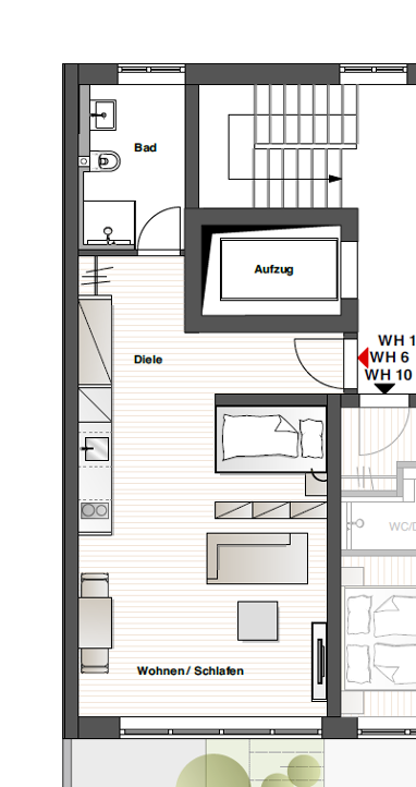Wohnung zum Kauf 347.900 € 1,5 Zimmer 39,1 m² 3. Geschoss Kräherwald Stuttgart-West 70193