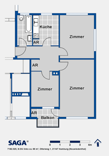 Wohnung zur Miete 484,53 € 2,5 Zimmer 66,2 m² 8. Geschoss Otterweg 1 Neugraben - Fischbek Hamburg 21147