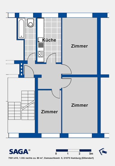 Wohnung zur Miete 569 € 2,5 Zimmer 62,4 m² 1. Geschoss frei ab 16.01.2025 Damaschkestr. 5 Eißendorf Hamburg 21073